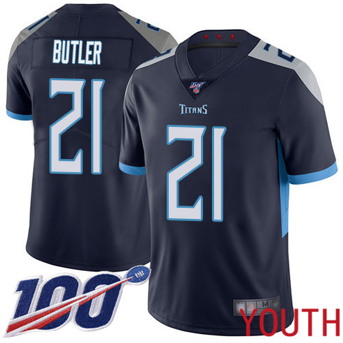 Tennessee Titans Limited Navy Blue Youth Malcolm Butler Home Jersey NFL Football #21 100th Season Vapor Untouchable->youth nfl jersey->Youth Jersey